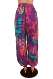 Rose Red Casual Print Patchwork Loose Mid Waist Harlan Full Print Bottoms