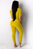 Yellow Fashion Light Solid Draped Patchwork Half Sleeve V Neck Jumpsuits