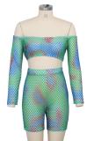 Blue Sexy Fashion Print Tie Dye Patchwork asymmetrical Straight Long Sleeve