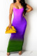 Purple Sexy Gradual Change Print Backless Spaghetti Strap Sleeveless Dress