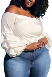 White Fashion Sexy adult Ma'am One word collar Patchwork Solid Stitching Plus Size