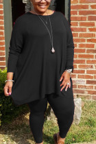 Black Sportswear Striped O Neck Plus Size 