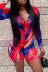 Red Fashion Casual Print Basic Zipper Collar Skinny Romper