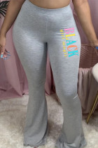 Light Gray Elastic Fly Mid Draped Boot Cut Pants Bottoms