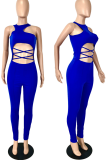 Tangerine Sexy Solid Patchwork Halter Skinny Jumpsuits