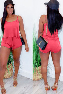 Red Fashion Sexy adult Ma'am Patchwork Solid Two Piece Suits pencil Sleeveless Two Pieces