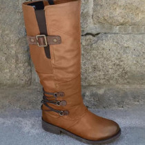 Brown Casual Bandage Round Leather Shoes