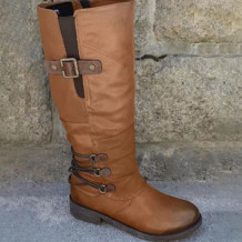Brown Casual Bandage Round Leather Shoes