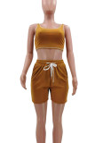 Red Casual Sportswear Solid Vests U Neck Sleeveless Two Pieces
