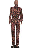 Leopard print Casual Patchwork Leopard Print Two Piece Suits pencil Long Sleeve 