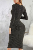 Yellow Sexy Solid Patchwork V Neck Pencil Skirt Dresses