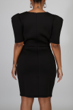 Red Casual Solid Patchwork V Neck Irregular Dress Dresses