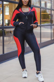 Red Sexy Solid Patchwork Boat Neck Three Quarter Two Pieces