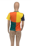 Blue Fashion Casual Patchwork Basic O Neck T-Shirts