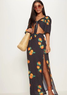 As Show Brief Cute Asymmetrical Short Sleeve Irregular skirt Long Two Piece Clothes