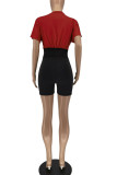 Pink Street Solid Patchwork O Neck Short Sleeve Two Pieces