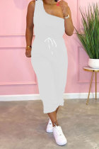 White Fashion Casual adult Patchwork Solid Bandage Two Piece Suits pencil Sleeveless Two Pieces