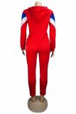 Red adult Fashion Active contrast color Patchwork Two Piece Suits Geometric pencil Long Sleeve