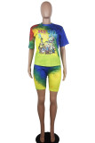Orange Fashion Casual adult Ma'am Patchwork Print Character Tie Dye Two Piece Suits Straight Short Sleeve Two Pieces