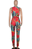 White Fashion Ma'am adult Sexy Two Piece Suits Print Patchwork pencil Sleeveless Two-piece Pant