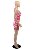 Powder Blue Fashion Sexy Print Basic U Neck Vest Dress