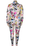 Multicolor Casual Print Turndown Collar Plus Size 