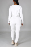 Red Casual Solid Basic O Neck Long Sleeve Two Pieces