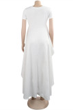 White Fashion Casual Solid Asymmetrical O Neck Tops
