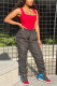 Black Elastic Fly Sleeveless Mid Patchwork Draped Solid Straight Pants