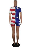 Red Fashion Casual adult Patchwork Print Two Piece Suits Straight Short Sleeve Two Pieces
