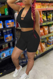 Red Sexy Solid Hollowed Out Backless Halter Sleeveless Two Pieces