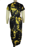 Black Sexy Patchwork Tie-dye Square Collar Straight Plus Size Dresses