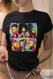 Black Fashion Casual Print Basic O Neck T-Shirts