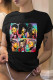 Black Fashion Casual Print Basic O Neck T-Shirts