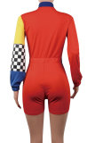 Multi-color Elastic Fly Long Sleeve Mid Patchwork Asymmetrical Loose shorts Two-piece suit