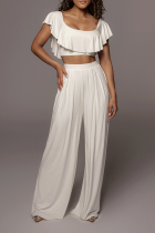 White Sexy Solid Patchwork Off the Shoulder Short Sleeve Two Pieces