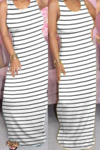 White Milk. Fashion Street White Yellow Light Blue purple Tank Sleeveless O neck Pencil Dress Floor-Length Striped Dresses