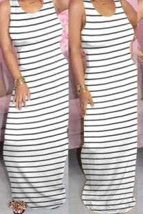 White Milk. Fashion Street White Yellow Light Blue purple Tank Sleeveless O neck Pencil Dress Floor-Length Striped Dresses