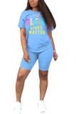 Black Fashion Casual Letter Print Two Piece Suits Straight Short Sleeve Two Pieces