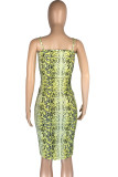 Rose Red Sexy Print Patchwork Spaghetti Strap Wrapped Skirt Dresses