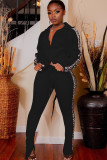 Wine Red Casual Two Piece Suits Patchwork Solid Loose Long Sleeve Two-piece Pants Set