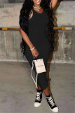 Pink Fashion Casual Solid Basic O Neck Vest Dress