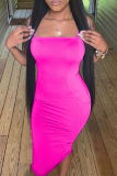Blue Sexy Solid High Opening Strapless Pencil Skirt Dresses