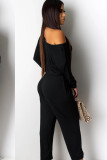 Black Sexy Solid Long Sleeve one shoulder collar 