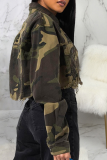 Camouflage Casual Camouflage Print Patchwork Turndown Collar Outerwear