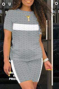 Grey Casual Print Patchwork O Neck Short Sleeve Two Pieces