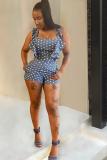 Blue Fashion Sexy Asymmetrical Polka Dot Sleeveless Slip Rompers