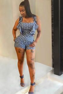 Blue Fashion Sexy Asymmetrical Polka Dot Sleeveless Slip Rompers