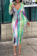 Multicolor Sexy Print Patchwork V Neck Pencil Skirt Dresses
