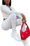 White Casual Striped Solid Patchwork V Neck Long Sleeve Regular Sleeve Short Two Pieces
